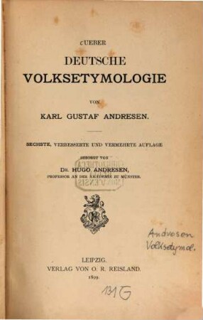 Ueber deutsche Volksetymologie von Karl Gustaf Andresen