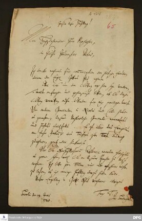 Brief von Jacob Baumgarten an August Hermann Francke.