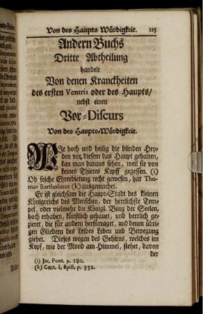 Dritte Abtheilung handelt Von denen Kranckheiten des ersten Ventris oder des Haupts/ nebst einen Vor-Discurs