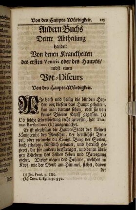 Dritte Abtheilung handelt Von denen Kranckheiten des ersten Ventris oder des Haupts/ nebst einen Vor-Discurs