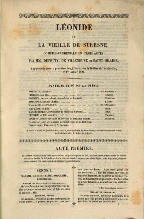 Léonide ou la vieille de Suresne : comédie-vaudeville en trois actes