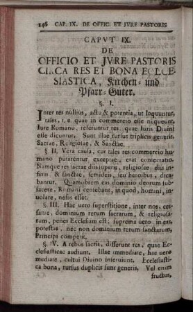 Caput IX. De Officio Et Jure Pastoris Circa Res Et Bona Ecclesiastica, Kirchen- und Pfarr-Güter.