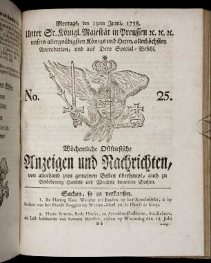 No. 25. Montags, den 19ten Junii, 1758.