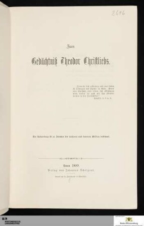 Zum Gedächtniß Theodor Christliebs