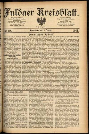 Erste Ausgabe vom Samstag, den 05. Oktober 1901.