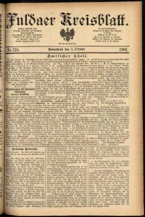 Erste Ausgabe vom Samstag, den 05. Oktober 1901.