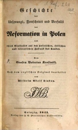 Geschichte des Ursprungs, Fortschritts und Verfalls der Reformation in Polen