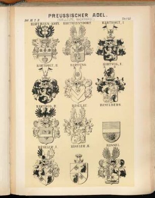 Taf. 81. Hartmann-Krey, - Hartmannsdorf. - Hartrolt. I. - Hartrolt. II. - Hartung. - Hartwig. I. - Hartwig. II. - Haselau. - Haselberg. - Häseler. I. - Häseler. II. - Hassel.
