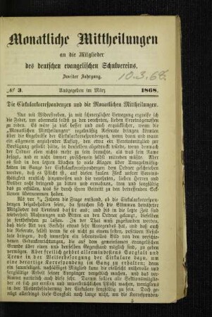 ¬Die¬ Cirkularkorrespondenzen und die Monatlichen Mittheilungen