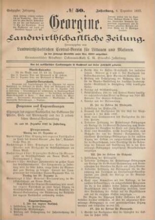 Sechzigster Jahrgang. No. 50. Insterburg, 8. Dezember 1892.