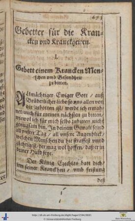 Gebetter für die Krancken und Kranckheiten