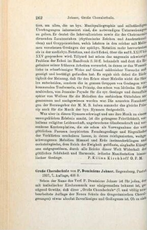 262-263 [Rezension] Johner, Dominicus, Grosse Choralschule