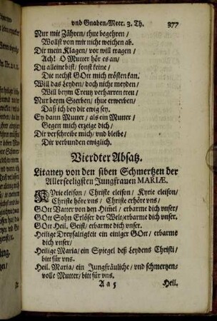 Vierdter Absatz. Litaney von den siben Schmertzen der Allerseeligsten Jungfrauen Mariæ.