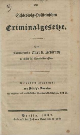 Die Schleswig-Holsteinschen Criminalgesetze