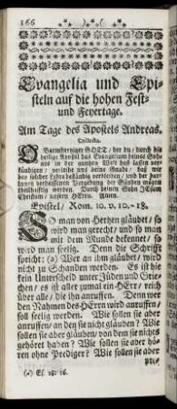 Evangelia und Episteln auf die hohen Fest- und Feyertage.