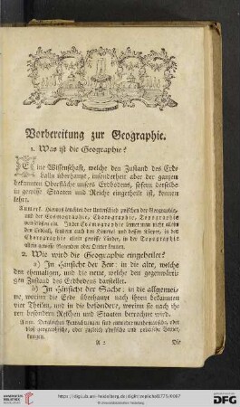 Vorbereitung zur Geographie