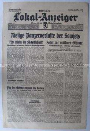 Tageszeitung "Berliner Lokal-Anzeiger" u.a. über die Lage an der Ostfront