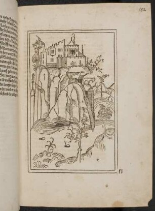 Burg derer von Montfort mit ihrem Wappen: dreilätzige schwarze Fahne auf gelbem Feld.