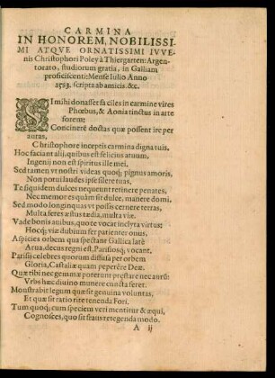 Carmina In Honorem, Nobilissimi Atque Ornatissimi Iuvenis Christophori Poley a Thiergarten ...