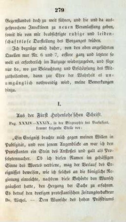 I. Aus der Fürst Hohenlohe'schen Schrift