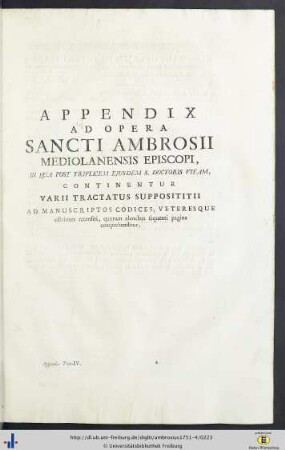 Appendix Ad Opera Sancti Ambrosii.