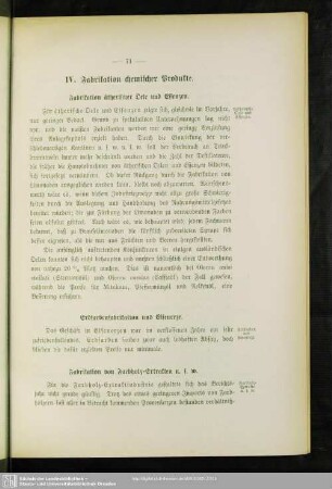 IV. Fabrikation chemischer Produkte