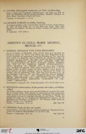 Arbeiten in Gold, Silber, Messing, Bronze (Nr. 174-221)