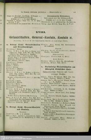 XVIII. Gesandschaften, General-Konsuln, Konsuln, etc.