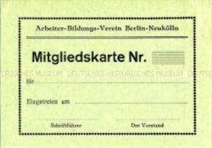 Vordruck einer Mitgliedskarte des Arbeiter-Bildungs-Vereins Berlin-Neukölln