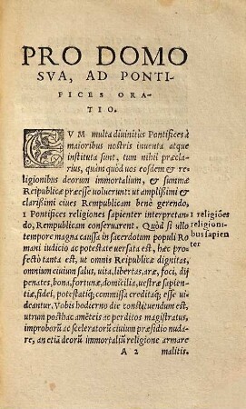 M. T. Ciceronis Oratio pro domo sva, ad pontifices