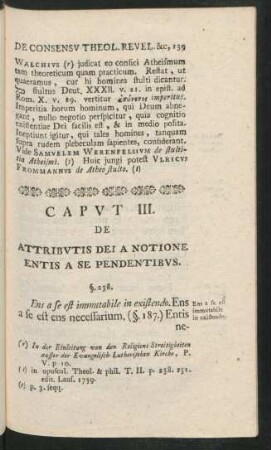 Caput III. De Attribut III. De Attributis Dei A Notione Entis A Se Pendentibus.