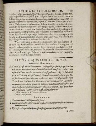 Lex XV. Cajus Libro 2. De Verborum Obligat. Si id, quod ego ...