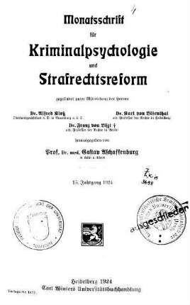 Monatsschrift für Kriminalpsychologie und Strafrechtsreform