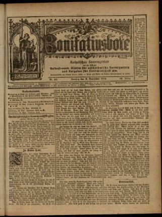 Erste Ausgabe vom Sonntag, den 09. November 1919.