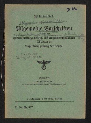 Vorschriften für die Pflege der Maschinenanlagen auf den Schiffen der Kriegsmarine