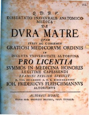 Diss. inaug. anat. med. de dura matre