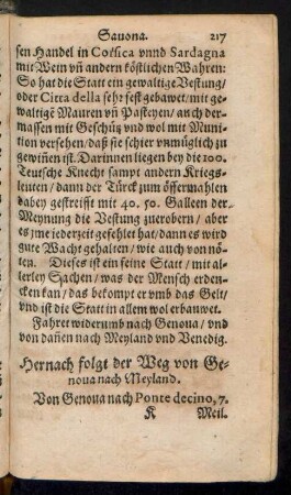Hernach folgt der Weg von Genova nach Meyland.