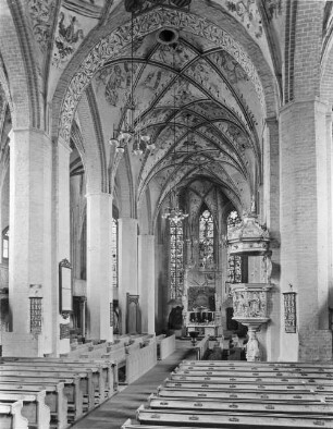 Herzberg (Elster), Marienkirche, Inneres, nach Osten; bis zum 15. Jh. St. Nikolai