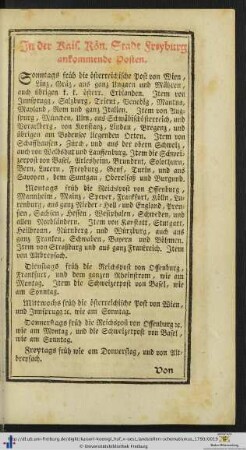 In der Kais. Kön. Stadt Freyburg ankommende Posten.