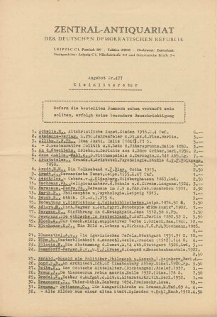 Nr. 477: Kleinliteratur