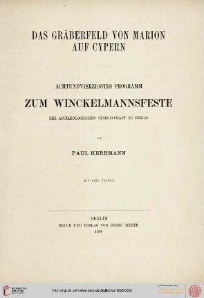 Band 48: Programm zum Winckelmannsfeste der Archäologischen Gesellschaft zu Berlin: Das Gräberfeld von Marion auf Cypern