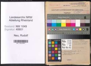Entnazifizierung Rudolf Neu , geb. 20.12.1885 (Verwaltungsangestellter)