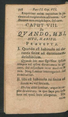 Caput VIII. De Quando, Ubi, Situ, Habitu.