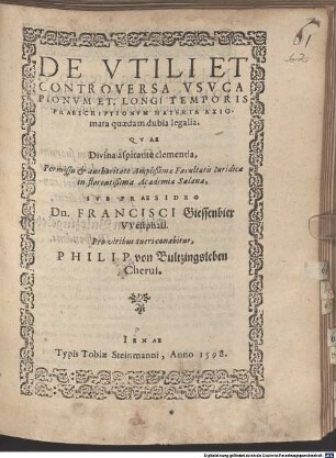 De utili et controversa usu capionum et, longi temporis praescritionum materia axiomata quaedam dubia legalia