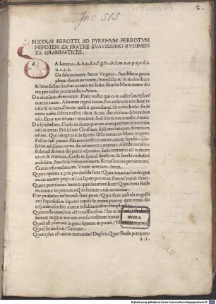 Rudimenta grammatices : gewidmet Pyrrhus Perottus