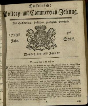 3tes Stueck, Montag den 18ten Januar 1773