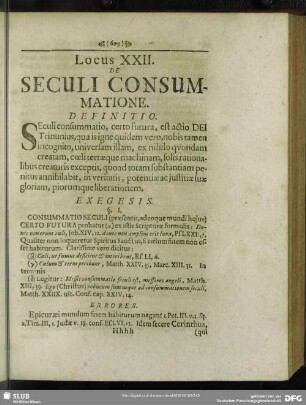 Locus XXII. De Seculi Consummatione