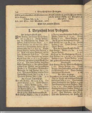 I. Verzeichniß derer Predigten.