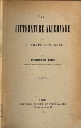 La littérature allemande dans les temps modernes