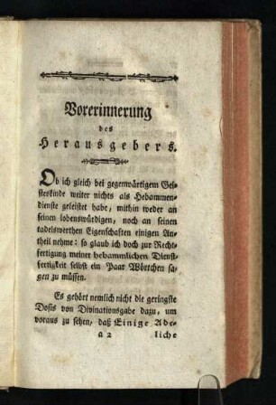 Vorerinnerung des Herausgebers